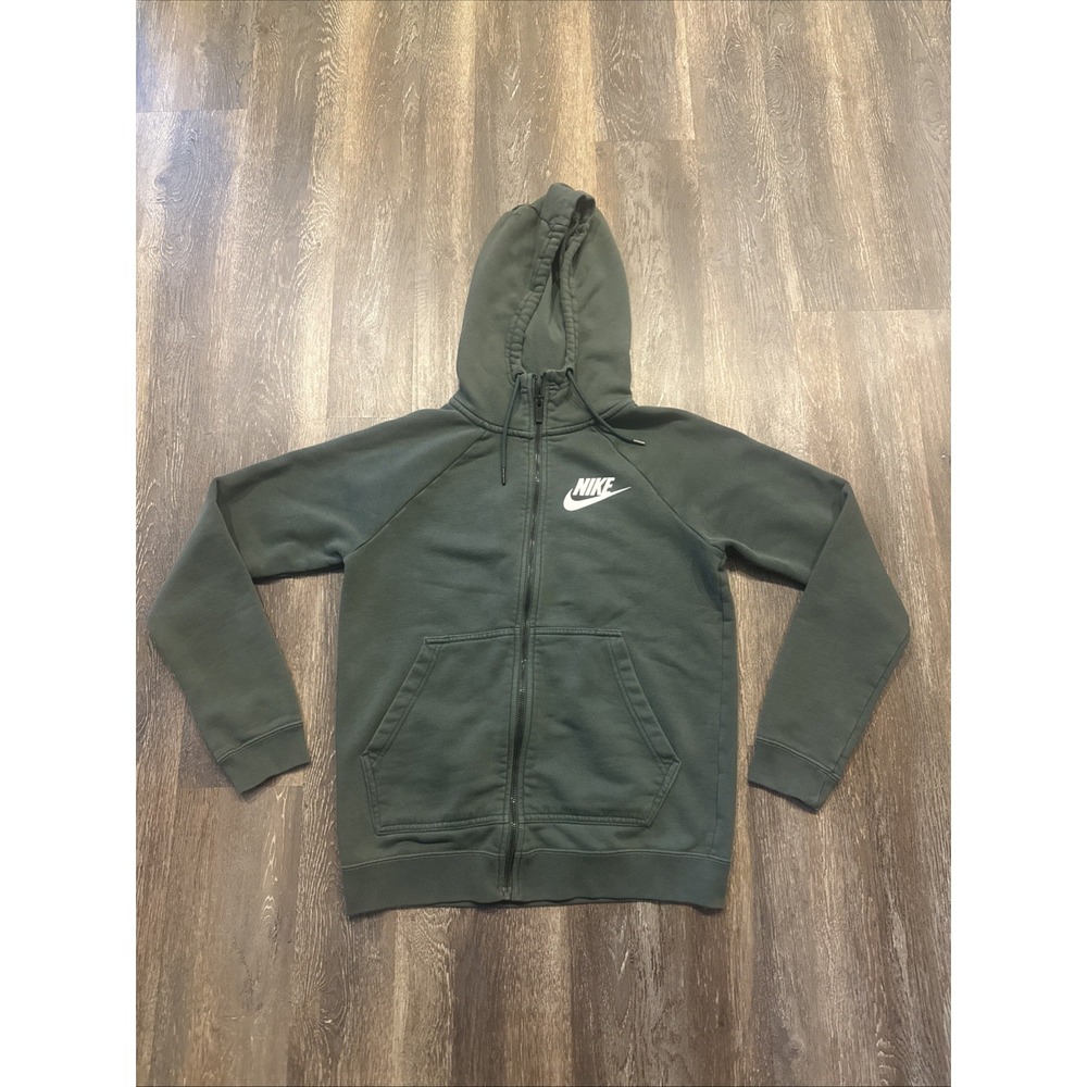 Nike Women's XS Full Zip Hoodie Green Fleece Sweatshirt Swoosh AJ 7361-381
